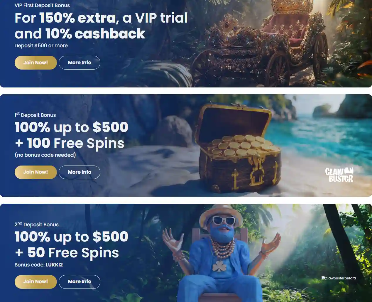 Current Lukki AU promotions area with active bonus cards