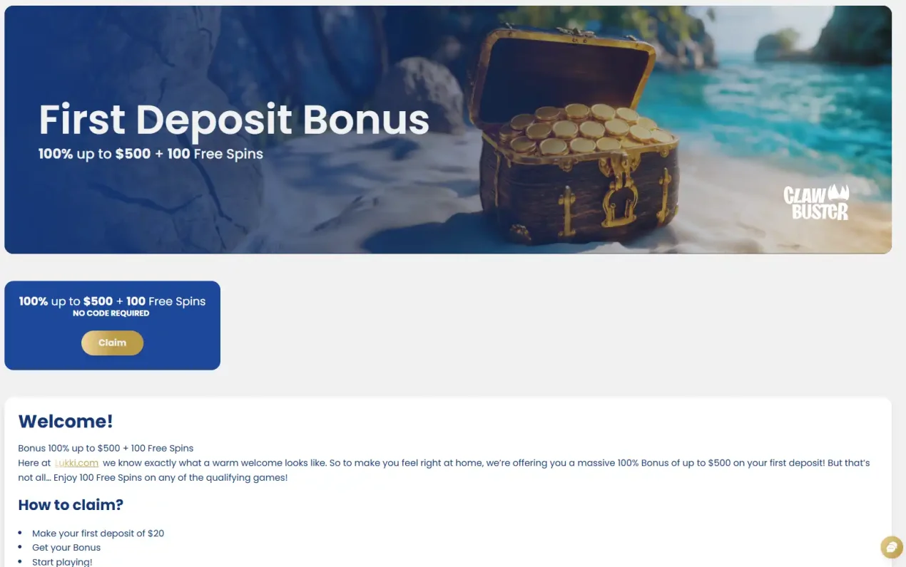 Lukki AU first-deposit welcome promotion and its terms