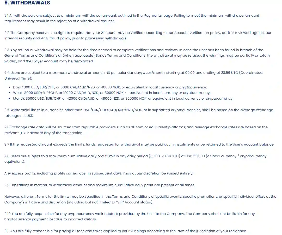 Lukki AU terms section with withdrawal limits and cashout rules visible