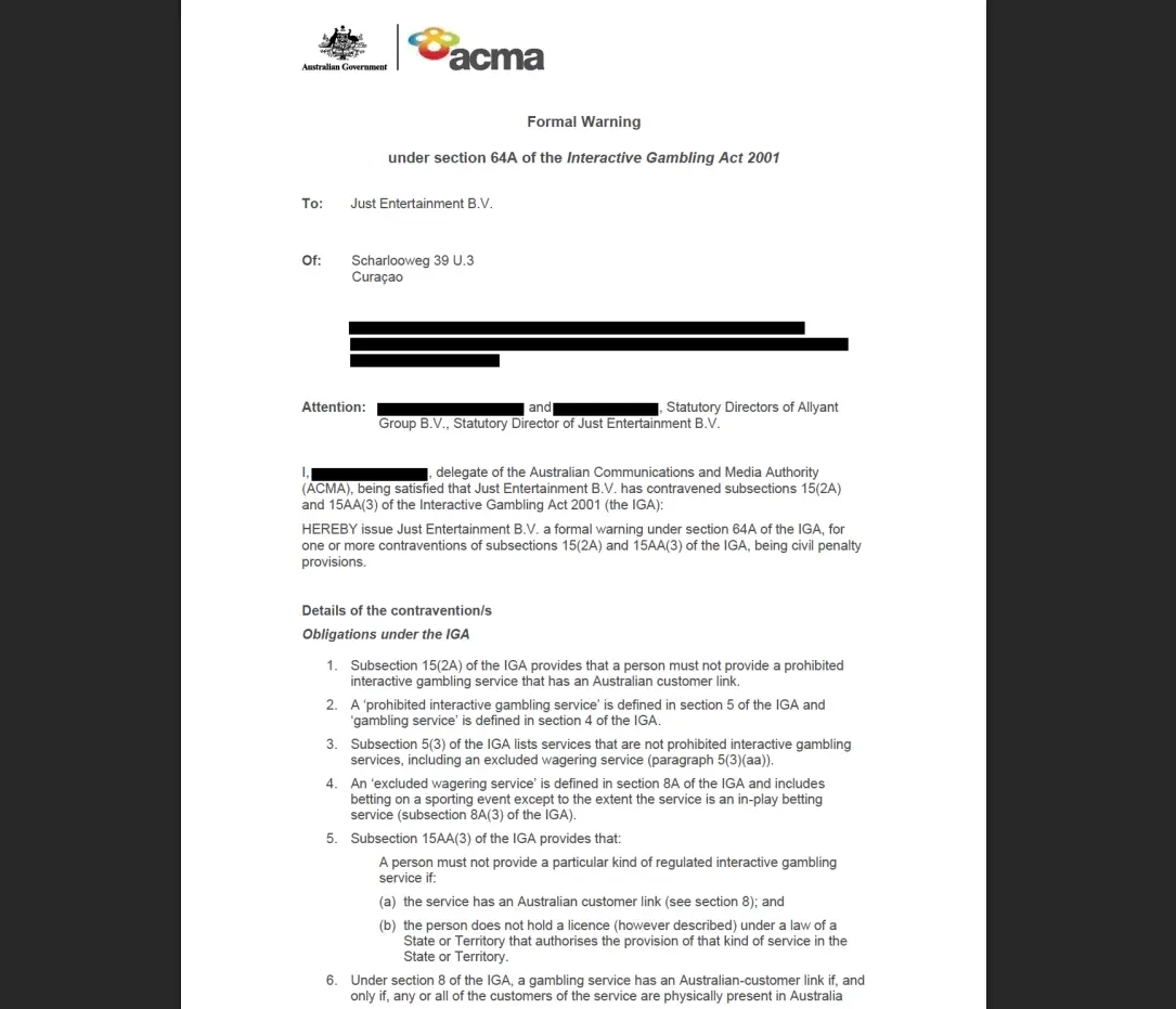 ACMA enforcement page naming Lukki Casino
